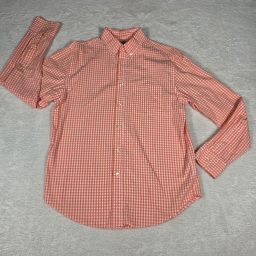 Reed Edward Button Down Shirt Mens Medium Orange Gingham Good RE308 Cotton Check